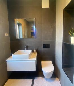 a bathroom with a white sink and a toilet at Apartments Marina in Petrcane