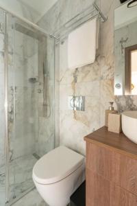 een badkamer met een toilet, een douche en een wastafel bij Dema's Luxury Suites(E6) in Athene