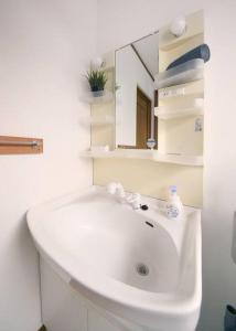 a white sink in a bathroom with a mirror at Pirane House 201 東京スカイツリー浅草 押上駅が徒歩圏内 無料wifi in Tokyo