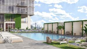an architectural rendering of a swimming pool on the roof of a building at Jersey City 2BR w DM WD Gym shuttle to PATH NYC-866 in Jersey City