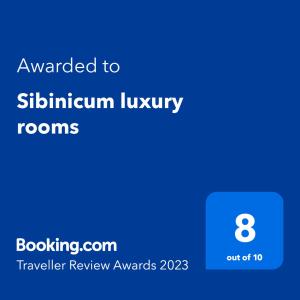 a screenshot of a phone with the text awarded to slithsium luxury rooms at Sibinicum luxury rooms in Šibenik