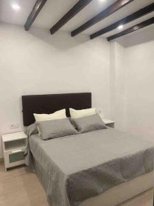 a bedroom with a large bed and a white wall at Planta baja moderna y nueva a estrenar en el centro ciudad 2 habitaciones y 2 baños in Elche