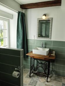 y baño con lavabo y espejo. en Le Manoir de la Beslière - Gîte et Chambres d'hôtes, en Folligny