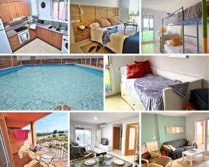 a collage of photos of a house with a swimming pool at Lo Petit Delta in El Lligallo del Gànguil