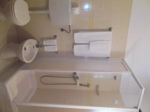 a small bathroom with white towels and a toilet at Residencial Santa Clara in Fátima