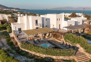 an aerial view of a house with a swimming pool at Alfa Luxury Villas in Chrissi Akti