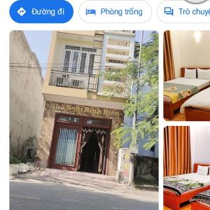 a collage of photos of a hotel with a bed and a building at BÌNH HIỀN Hotel in Bắc Ninh