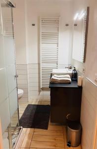 a bathroom with a sink and a toilet and a mirror at Roma Suite Trastevere Railway Station in Rome