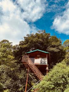 una casa en el árbol al lado de una colina en The Cocoon Camps & nature Resorts, en Nainital