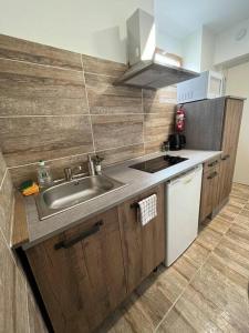 a small kitchen with a sink and a stove at Superbe appartement à 15min de Lyon in Saint-Fons
