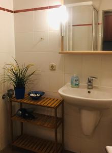 a bathroom with a sink and a mirror at Ostseeresidenz - App 08 Meeresrauschen in Zingst