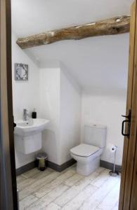 a bathroom with a toilet and a sink at Brackendale in Bala