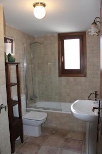 a bathroom with a toilet and a sink and a shower at Casa Rural Anie in Isaba