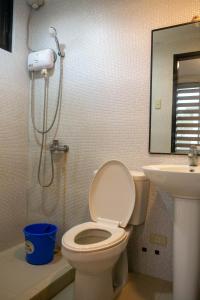 a bathroom with a toilet and a sink and a shower at Casa Amanda bungalow with hi-speed internet in Coron