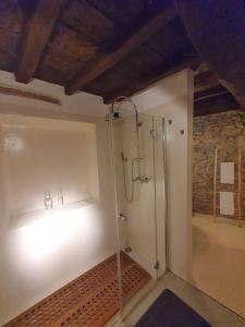 bagno con doccia e porta in vetro di Luxury Loft Lerici "Il vecchio frantoio" a Lerici