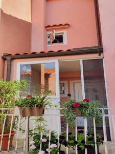 a house with potted plants in front of a door at Apartment Lucia in Omišalj