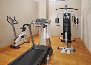a gym with two exercise bikes and a treadmill at Hotel Visegrád in Visegrád
