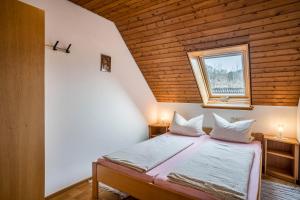 ein Schlafzimmer mit einem Bett in einem Zimmer mit einem Fenster in der Unterkunft Adlerhorst in Sasbachwalden