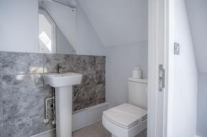 a bathroom with a sink and a toilet at Ocean Cabins No 11 At The Square - Saundersfoot in Saundersfoot