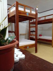 two bunk beds in a room with a table at Seashore Inn in Siquijor