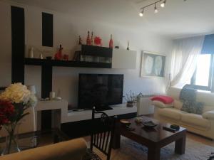 - un salon avec un canapé et une télévision dans l'établissement Piso Vacacional O Salnes, à Pontevedra