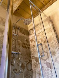 een douche met een glazen deur in de badkamer bij Casa del Piol Fattoria dei fiori in Sospirolo