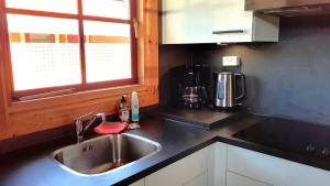 a kitchen with a stainless steel sink and a window at Lupine Lodge in Gramsbergen +41 photos