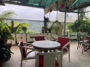 a table and chairs in a room with plants at New Famer Hut 2 in Brinchang