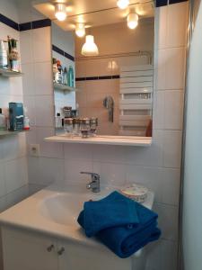 een badkamer met een wastafel met een blauwe handdoek erop bij 360 degrés sur la rochelle in La Rochelle