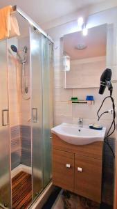 a bathroom with a sink and a shower at Maison Zazà Naples in Naples