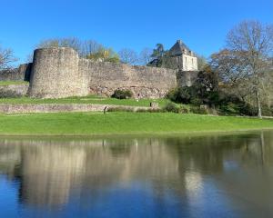 a castle sitting next to a body of water at Le Terracotta - Confort en plein centre in Montaigu-Vendée