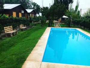 a large blue swimming pool in a yard at Entre Viñedos in Ciudad Lujan de Cuyo