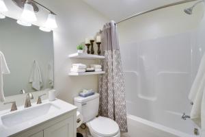 a bathroom with a toilet and a sink and a shower at Pet-Friendly Basye Vacation Rental with Fireplace! in Basye +24 photos