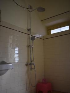 a shower in a bathroom with a sink at Roda House - a boutique homestay in Bikaner in Bikaner