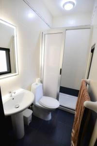 ein Bad mit einem WC, einem Waschbecken und einer Dusche in der Unterkunft Seaside Xlendi apartment in Xlendi