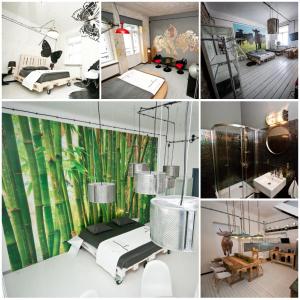 a collage of photos of a room with a bed and a room at LoftHotel Sen Pszczoły in Warsaw