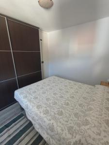 a bedroom with a bed and a brown closet at L'Olivar in Port de la Selva