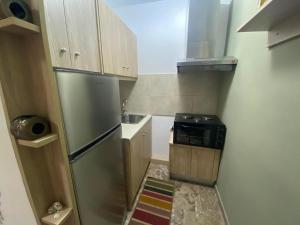 una piccola cucina con frigorifero e lavandino di Kissamos Nice Apartment1 a Kíssamos