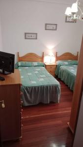 a bedroom with two beds and a television in it at Apartamento en Valgañon in Valgañón