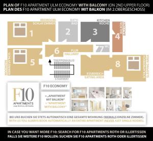 grafico del piano di un’unità di appartamento economy con conversioni di prodotti da forno di F10 APARTMENTS Ulm a Ulma