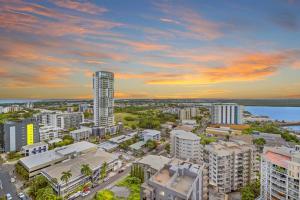 an aerial view of a city with tall buildings at Spectacular Darwin apartment in Darwin