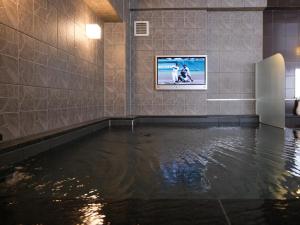 einen Pool mit Wasser in einem Zimmer mit TV in der Unterkunft Fukuyama Oriental Hotel in Fukuyama