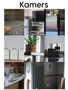 un collage de fotos de una habitación con nevera en Big D Accommodation & guesthouse, en Northam