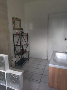 łazienka z umywalką, blatem i półką w obiekcie Villa Havana Negril w Negril