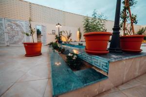einen Pool mit Topfpflanzen im Innenhof in der Unterkunft سيلين وسيلينا in Al Barkah
