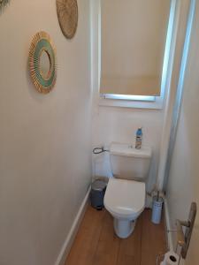 La petite salle de bains est pourvue de toilettes et d'un miroir. dans l'établissement T2 - Centre ville - proche plage, à Bormes-les-Mimosas