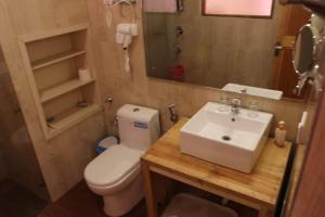 a bathroom with a white toilet and a sink at Ratna Hotel Ladakh in Leh