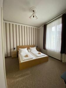 a hotel room with a bed and a window at Penzión Tiberia in Trenčín +62 photos