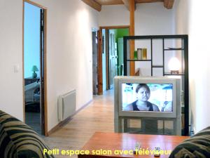 Televízia a/alebo spoločenská miestnosť v ubytovaní Maison de charme en campagne à Arlempdes avec jardin