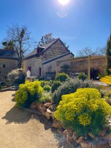 a garden with yellow flowers in front of a house at Maison de campagne, Gîte rouge in Brigné